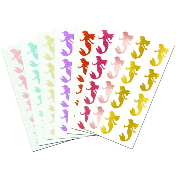 Royal Green Rainbow Mermaid Stickers 2 inch (50mm) Stickers for Scrapbooking, Crafts, and Party Supplies in 8 Colors - 128 Pack