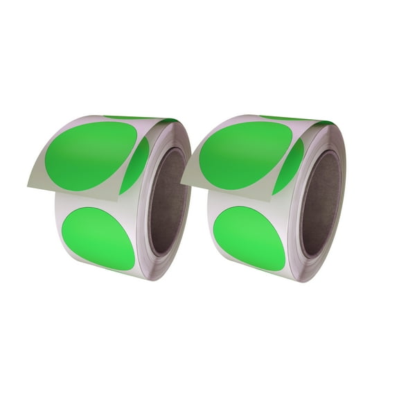 Royal Green Round Colored Stickers 2 inch 50mm - Neon Green Color Labeling dot Sticker - 2 Rolls - 1200