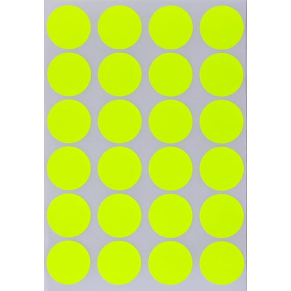 Royal Green Round Stickers Colored Labels 1 inch - Fluorescent Dots Neon Yellow 25MM - 2400 Pack