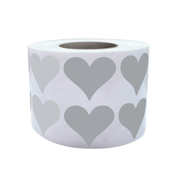 Royal Green Self Adhesive Labels 3/4" aprox inch Metallic Silver Heart Stickers Roll 19MM - 1200 Pack