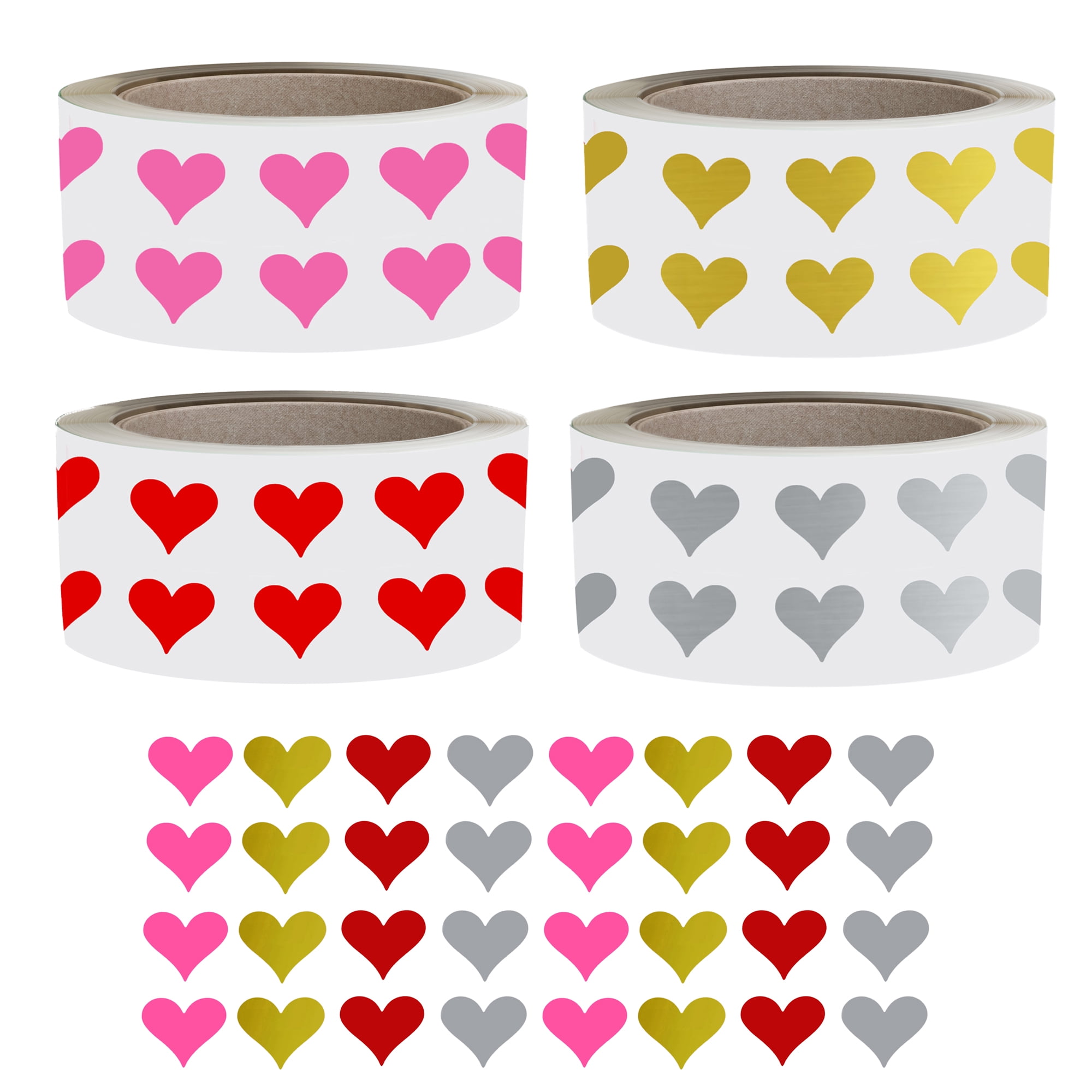 Royal Green Small Heart Sticker Rolls in 4 Colors Red, Pink, Gold and Silver Hearts for Embellisments, Scrapbooking and Decorating - 5000 Pack