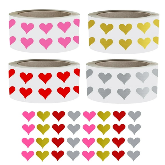 Royal Green Small Heart Sticker Rolls in 4 Colors Red, Pink, Gold and Silver Hearts for Embellisments, Scrapbooking and Decorating - 5000 Pack