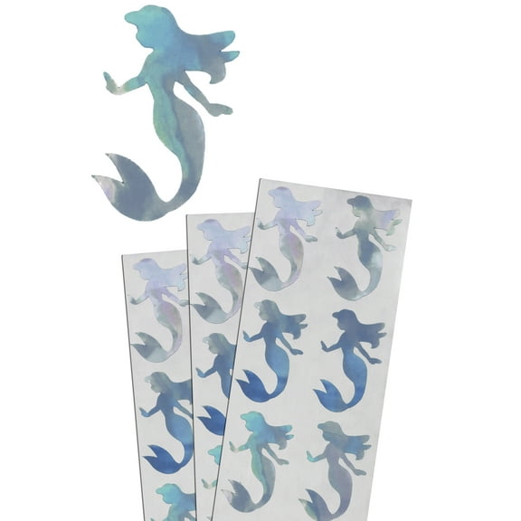 Royal Green Sparkly Mermaid Stickers for Decoration, Scrapbooking, Arts, and Crafts 2 inch Shiny Silver Holographic Sticker (50mm) - 120 Pack