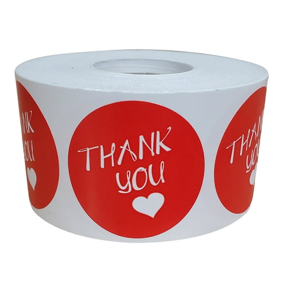 Royal Green Thank You Sticker Roll 1.5 inch Red Labels for Party Favors, Flower Bouquets, Envelope Seals and Gift Wraps 38mm - 600 Pack