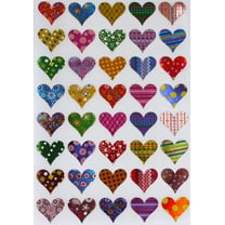 Royal Green Valentines Stickers Heart Mix Patterns Stars, Flowers, Stripes and Dots - 200 Pack