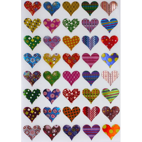 Royal Green Valentines Stickers Heart Mix Patterns Stars, Flowers, Stripes and Dots - 200 Pack