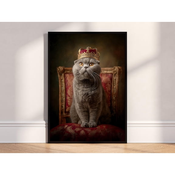 Royal Grey Cat Throne Portrait Poster Unframed Paper Print