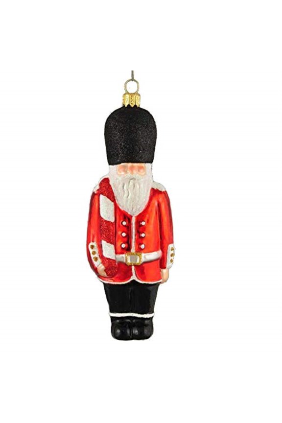 Royal Guard Santa with Candy Cane Polish Glass Christmas Ornament London England