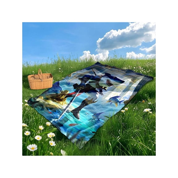 Royal Guard Shark In Fantasy Court Themed Outdoor Picnic Blanket For Camping Adventures And Whimsical Nature Inspired Comfort