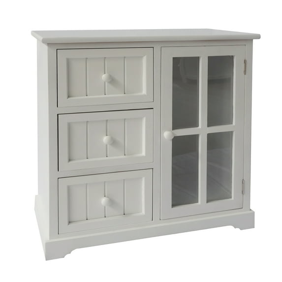 Royal Hampton 23.62 Inches 3 Drawer Wooden Storage Cabinet with Glass Door and Round Knobs, White