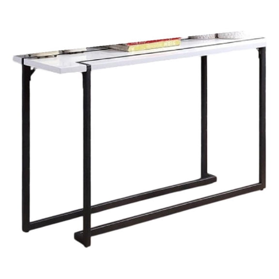 Sofa Console Table- Black Steel Sled Base- 47 Inch- White Lacquer