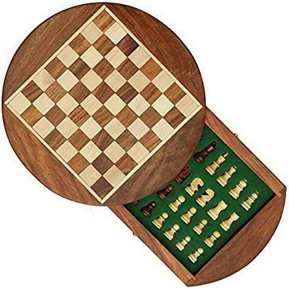 Royal Handicrafts 7 Inch Round Chess Set with Drawer