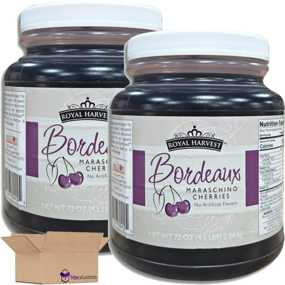 Royal Harvest Bordeaux Maraschino Cherries With Stems Value Pack | 72 Ounce Jar | Pack of 2