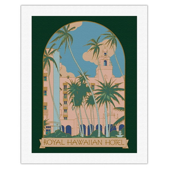 Royal Hawaiian Hotel (The Pink Palace) - Honolulu Hawaii - Vintage Travel Poster c.1940s - Fine Art Rolled Canvas Print (Unframed) 20in x 26in