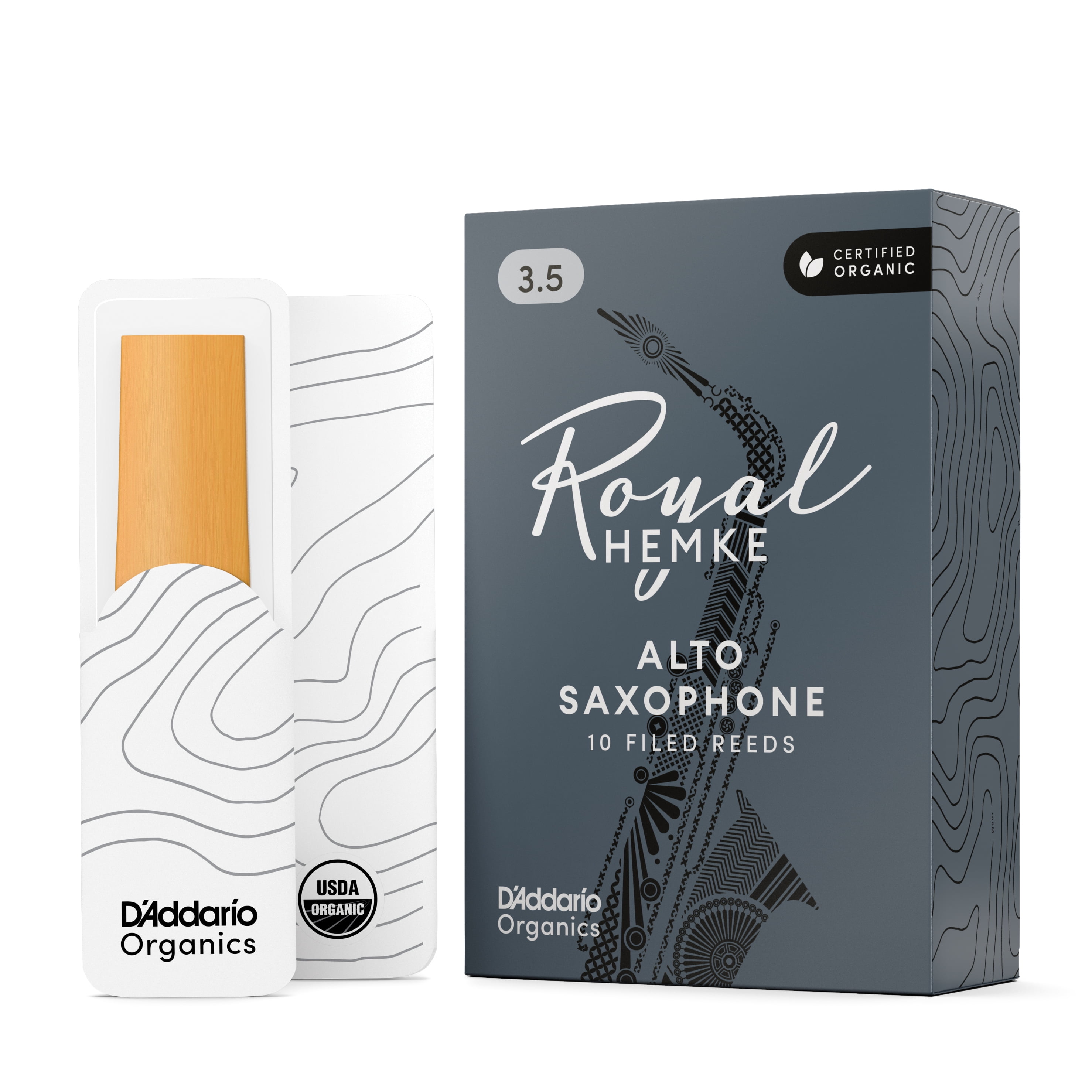 Royal Hemke Organic Alto Saxophone Reeds, Strength 3.5, 10-pack