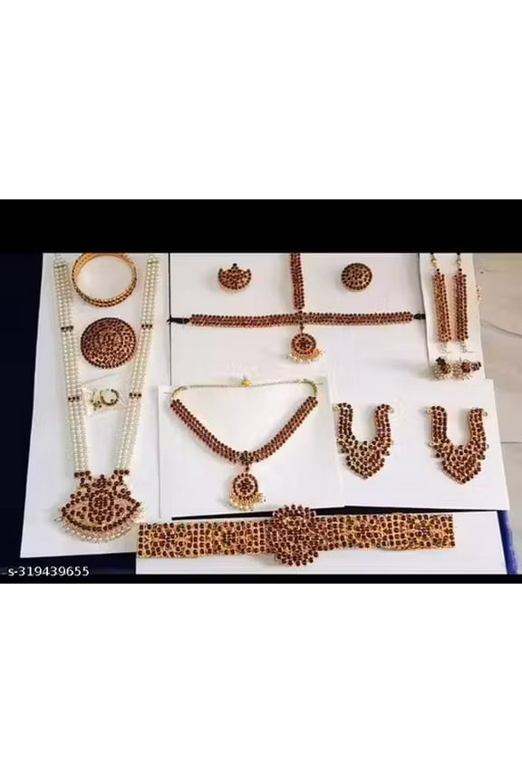 Royal Heritage Bridal Jewelry Set Traditional Temple Design with Red & Green Stones Wedding South Indian Fashion Jewellery For Asian Gift