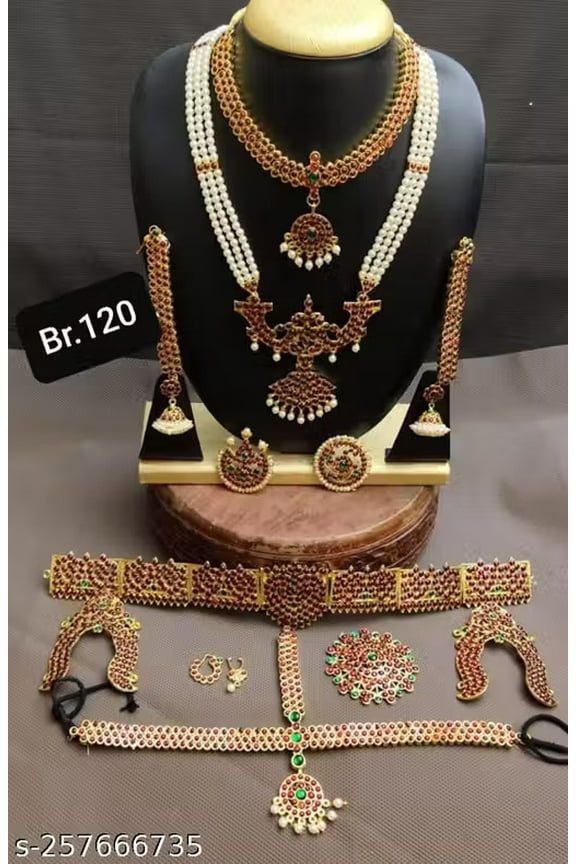Royal Heritage Bridal Jewelry Set Traditional Temple Design with Red & Green Stones Wedding South Indian Fashion Jewellery For Asian Gift
