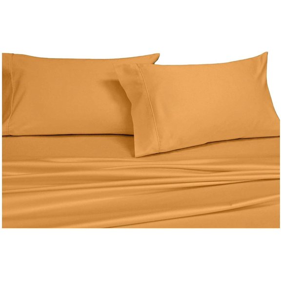 Royal Hotel Solid Gold Split-King: Adjustable King Bed Size Sheets, 5PC Bed Sheet Set, 100% Cotton, 300 Thread Count, Sateen Solid, Deep Pocket