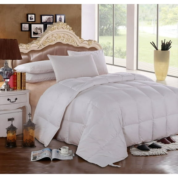 Royal Hotel White Goose Down Solid Comforter Oversize All Season Medium Warmth - Queen Size