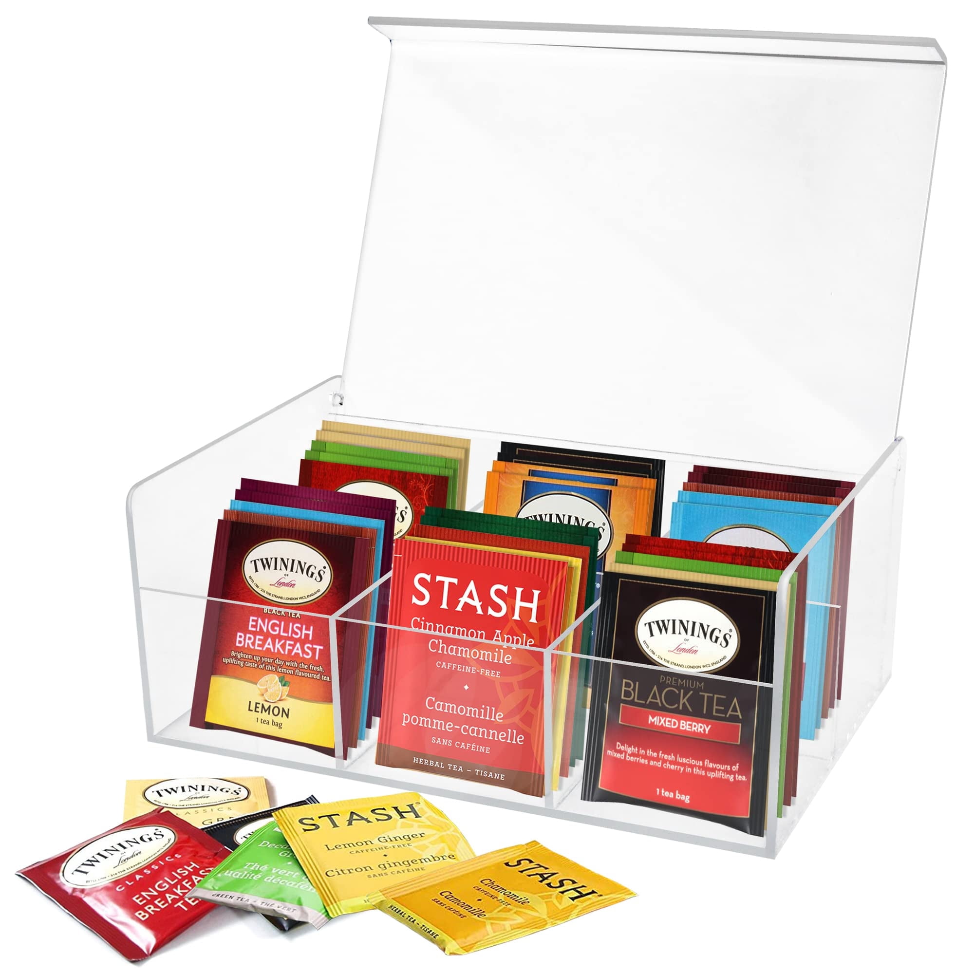 RoyalHouse BPA Free Acrylic Tea Box Organizer, 6 Compartment Tea Bag ...