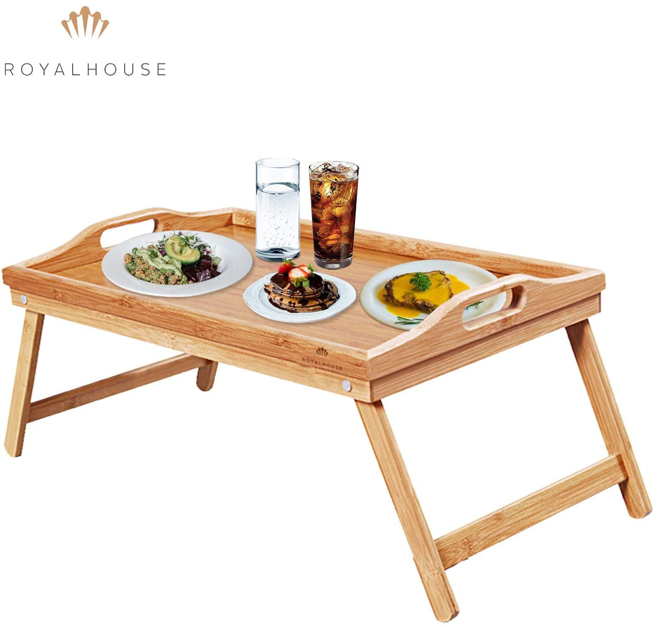 Royal House Premium Bamboo Bed Tray, Breakfast Tray with Folding Legs