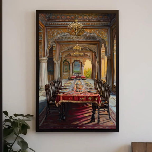 Royal Indian Palace Dining Room Painting Canvas Print | Majestic Indian Decor | Indian Palace Art | Cultural Home Decor | Ready To Hang, Unframed Canvas Size 8x12