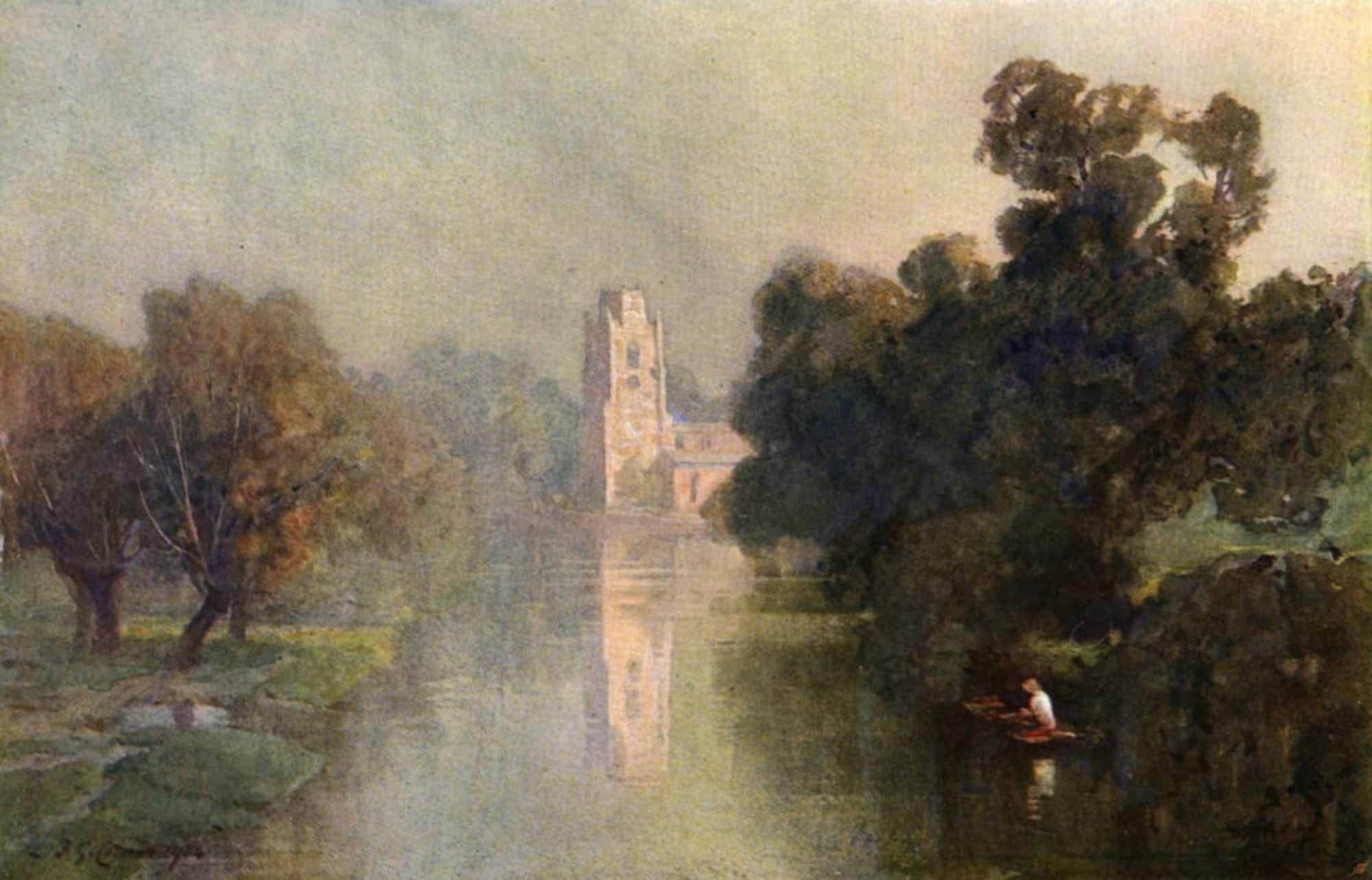 Royal Institute 1906 Hemingford Grey morning mist Canvas Art - Frederick G Cotman (18 x 24)