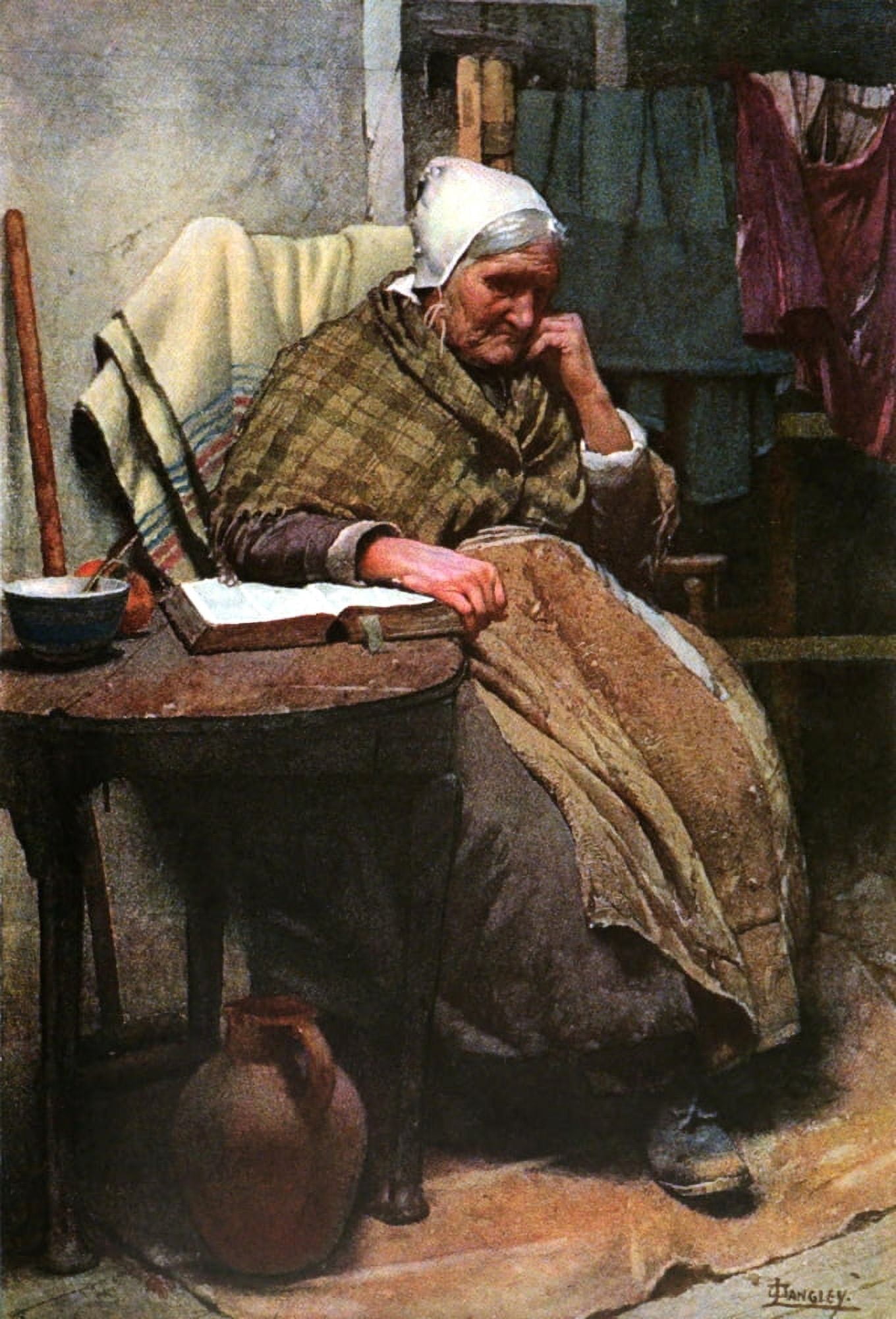 Royal Institute 1906 Old Cornish woman Canvas Art - Walter Langley (18 x 24)