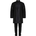 thumbnail image 1 of Royal Kids Cotton Linen Black Kurta Pyjama Set (7-8 Years, Black), 1 of 6