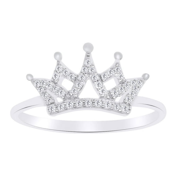 AFFY Royal King 0.12 Cttw Round Shape White Diamond Crown Ring In 10K Solid White Gold