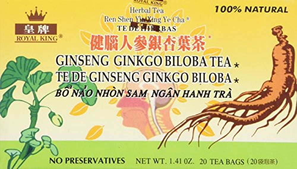 Royal King Ginseng Ginkgo Biloba Tea, Herbal Tea, 20 Bags, Stress ...