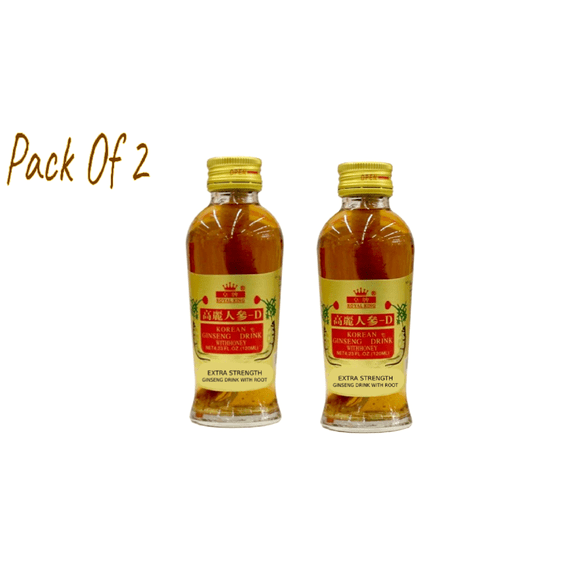 Royal King Korean Ginseng Drink with Honey 4.23 oz 120 ml Each Extra Strength Ginseng Drink With Root Pack Of 2