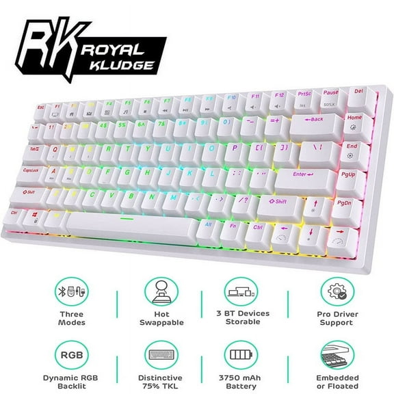 Royal Kludge RK84 Tri-Mode Brown Switch Backlight Gaming Keyboard White (OPEB BOX) USB28_WBR