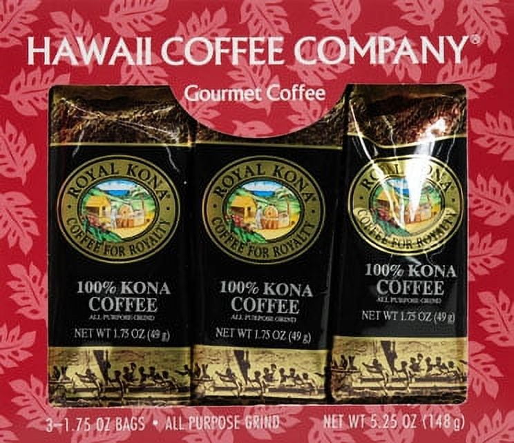 Royal Kona 100% Kona Coffee Ground Single Pot Gift Pack (Three 1.75 oz. Bags)