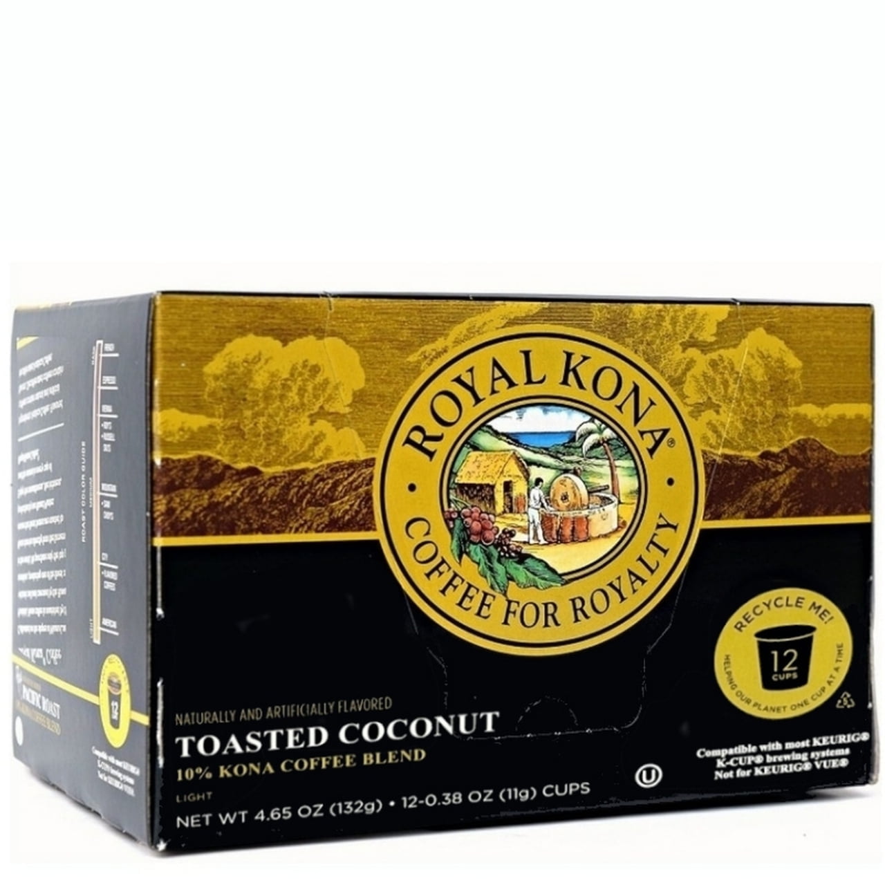 Royal Kona Coffee Toasted Coconut, 10% Kona Blend, Single-Serve Coffee Pods - 12 Count Box