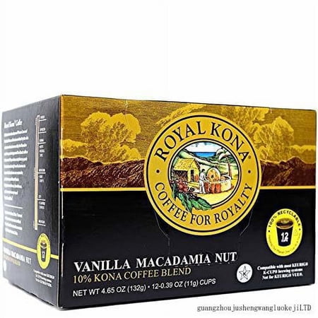 Royal Kona Coffee Vanilla Macadamia, Light Roast, Single-Serve Coffee Pods - 12 Count Box
