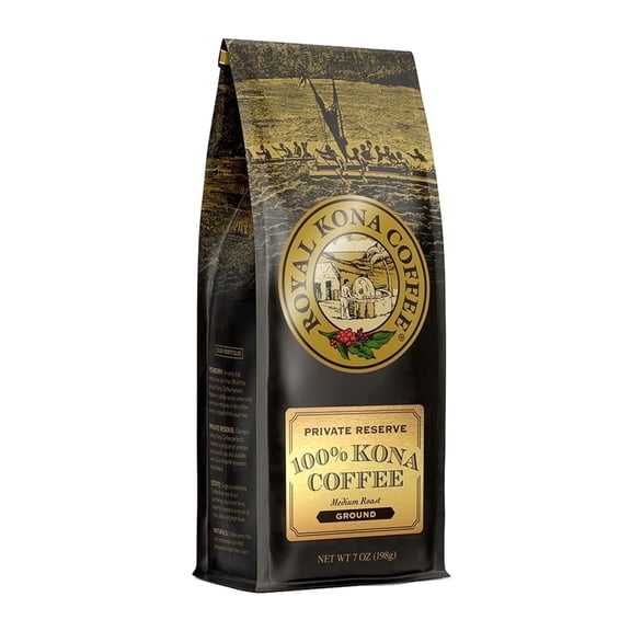 Royal Kona Private Reserve Coffee 100% Kona Ground Coffee, Medium Roast, Hawaiian Coffee, 7 oz