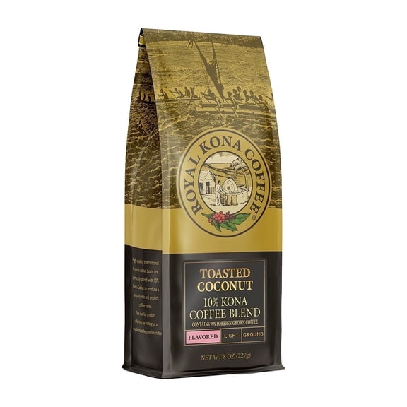 Royal Kona Coffee Medium Roast Ground Coffee, Toasted Coconut Flavor, 8 oz