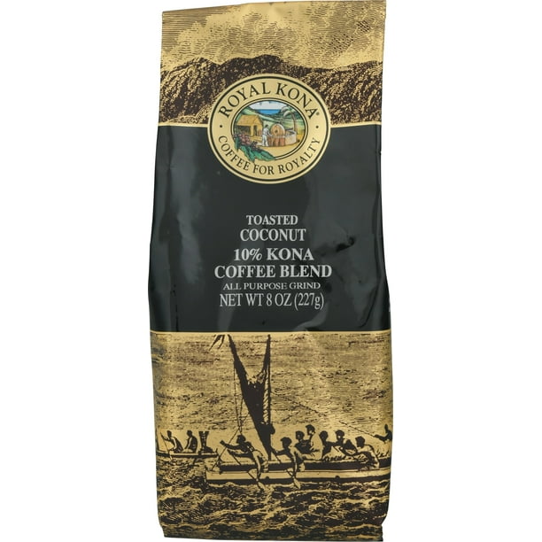 Royal Kona Toasted Coconut- - 10% Kona Coffee Blend - All Purpose Grind ...