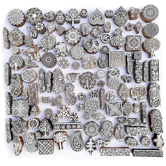 Royal Kraft Assorted Wooden Block Printing Stamps (Set of 100)