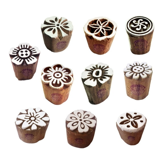 Royal Kraft Clay Printing Stamps Arty Crafty Small Floral Wooden Blocks (Set of 10)