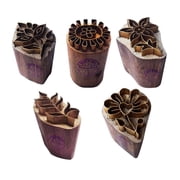 Royal Kraft Floral Brass Wooden Printing Stamps Set of 5 - DIY Clay, Pottery Blocks BHtag0002