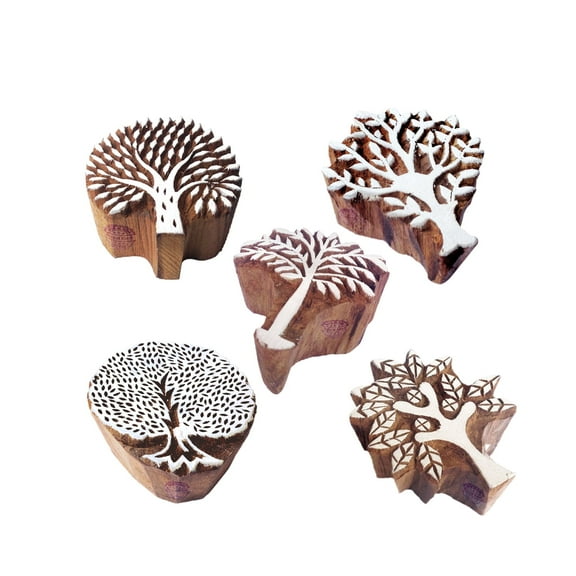 Royal Kraft Jaipuri Shapes Flower and Tree Wood Block Print Stamps (Set of 5)