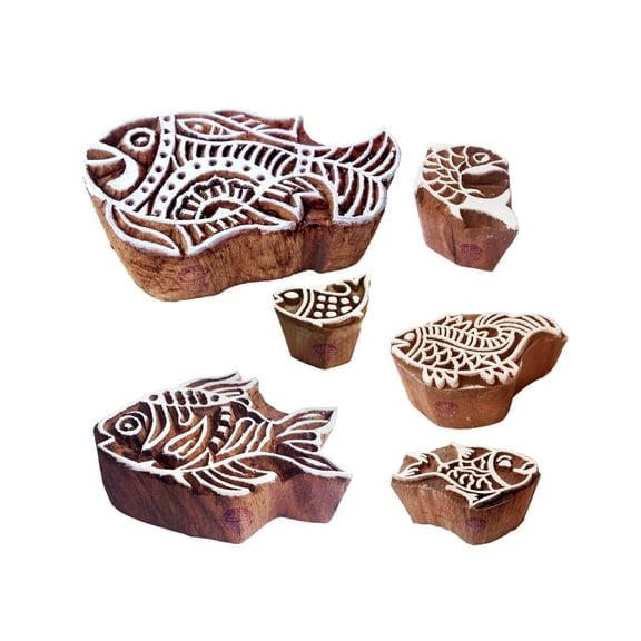 Royal Kraft Pottery Printing Blocks Fish Pattern Wooden Stamps (Set of 6)