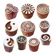 Royal Kraft Textile Wood Blocks Small Round Shape Printing Stamps Set of 10