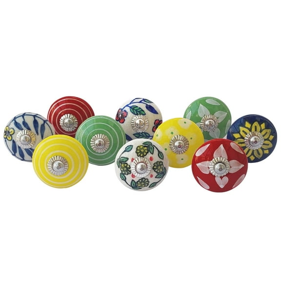 Royal Kraft Vintage Golden and Black Painted Ceramic Pull Knobs for Kitchen Cabinet, Door & Drawer, Wardrobe, Cupboard (Set of 10) Sknob023