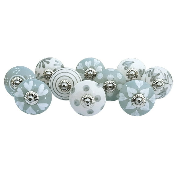 Royal Kraft Vintage Grey Hand Painted Ceramic Pull Knobs for Kitchen Cabinet, Door & Drawer, Wardrobe, Cupboard (Set of 10) Sknob004