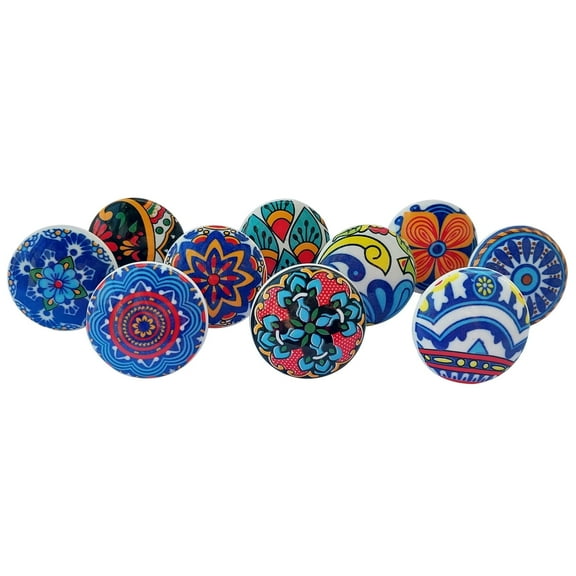 Royal Kraft Vintage Multi Blue Painted Ceramic Pull Knobs for Kitchen Cabinet, Door & Drawer, Wardrobe, Cupboard (Set of 10) Sknob020