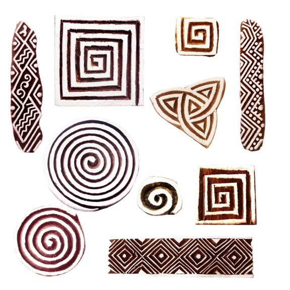Royal Kraft Wooden Stamps for Block Printing on Saree Border, Textile, Clay, Pottery, Tattoo (Set of 10) MXtag0011