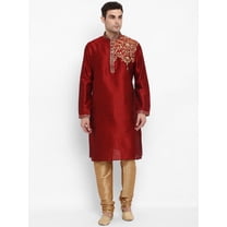 Royal Kurta Elegant Blue Silk Blend Patchwork Kurta and Maroon Churidaar for Men